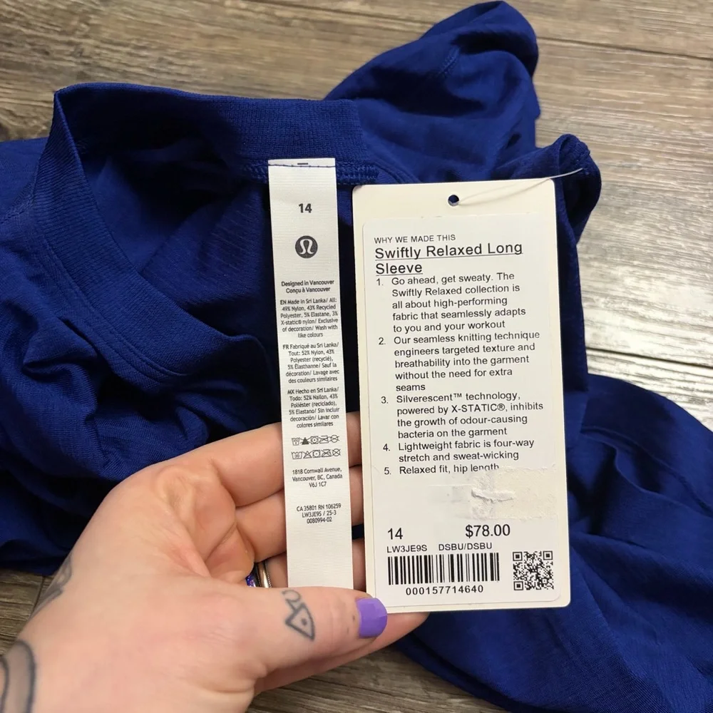 NWT Lululemon Swiftly Relaxed Long-Sleeve Shirt 2.0 *Updated (Deep Sea Blue) 14